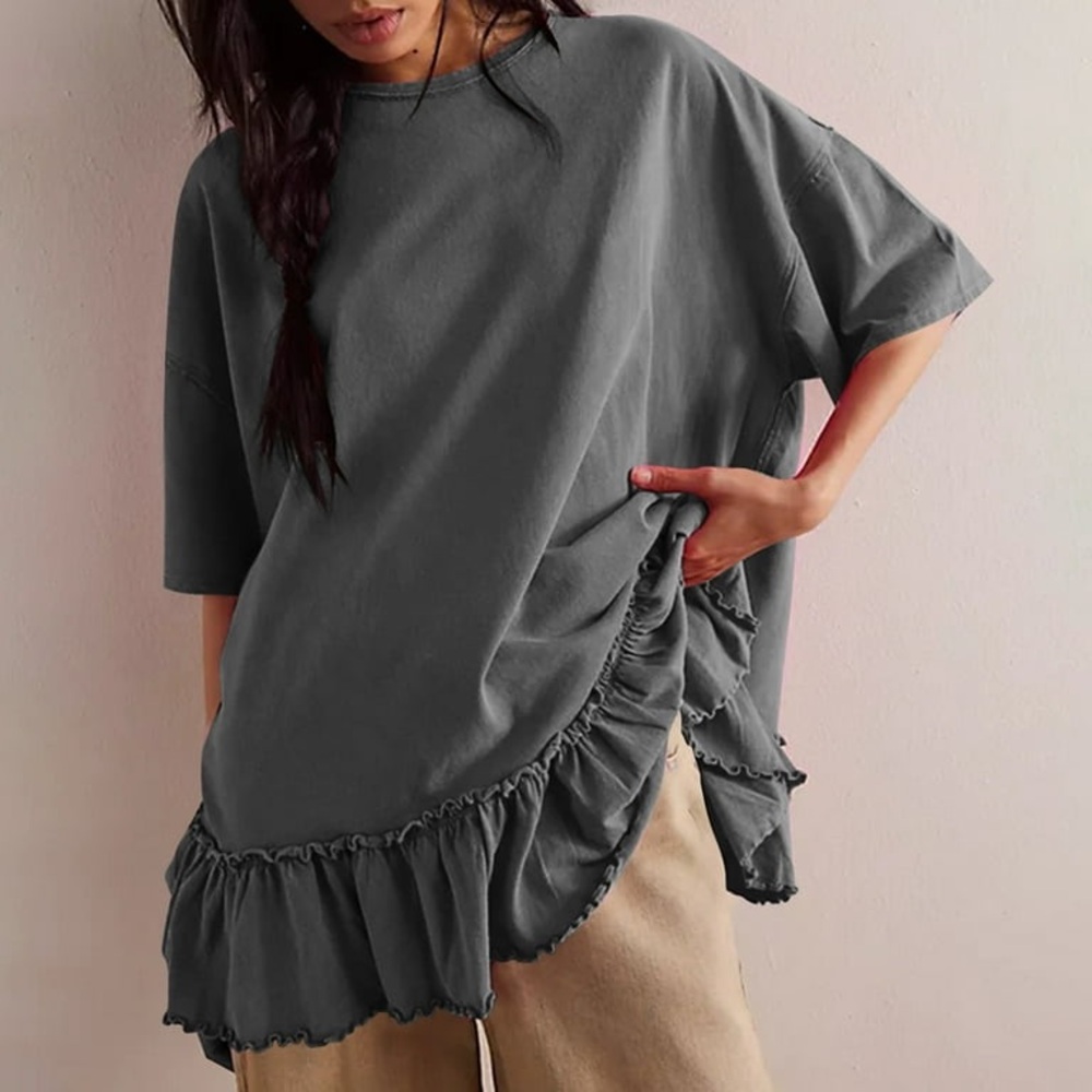 Torrid Festi Oversized Tiered Heritage Slub Tee Slate - Gray